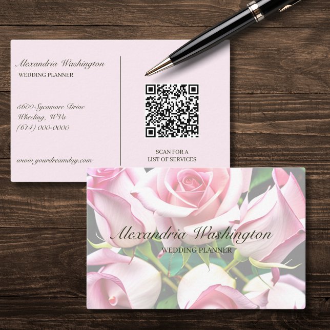 Tarjeta De Visita Rosas rosas rosas con código QR (Subido por el creador)