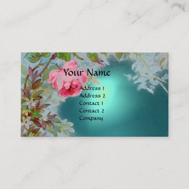 Tarjeta De Visita ROSAS ROSAS ROSAS Y JASMINAS MONOGRAM PIEDRA azul  (Anverso)