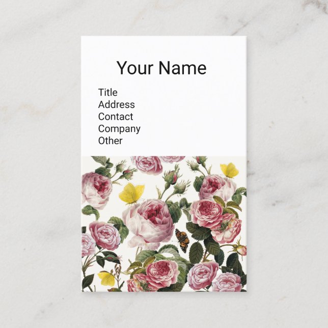 Tarjeta De Visita ROSAS ROSAS ROSAS Y MARIPOSAS AMARILLAS Florales b (Anverso)