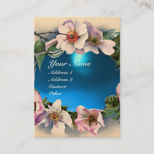Tarjeta De Visita Rosas SALVAJES CON MONOGRAMA DE PIEDRA AQUA AZUL