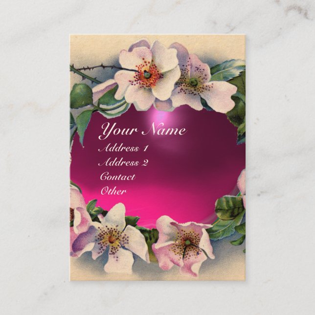 Tarjeta De Visita Rosas SALVAJES CON MONOGRAMA DE PIEDRA DE FUCHSIA  (Anverso)