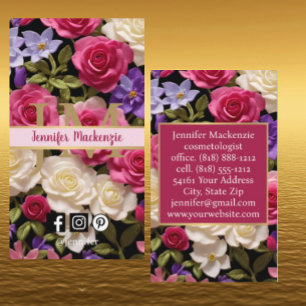 Tarjeta De Visita Rosas Vintage Flores Oro Bonito Rosa Púrpura
