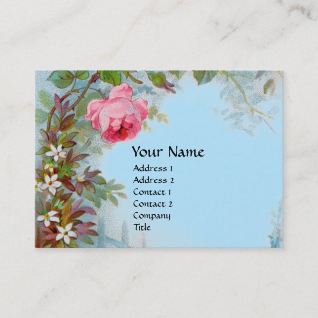 Tarjeta De Visita ROSAS y JASMINES GEM Púrpura MONOGRAM Cielo azul (Anverso)