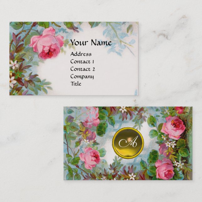 Tarjeta De Visita ROSAS y JASMINES MONOGRAM GEM amarillo blanco (Anverso / Reverso)