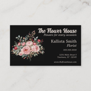 Tarjeta De Visita Rose Bouquet en el diseñador florista negro