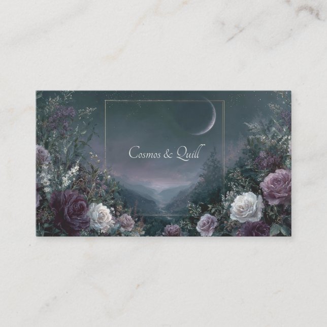 Tarjeta De Visita Rose Floral and Crescent Moon Night Sky Valley (Anverso)