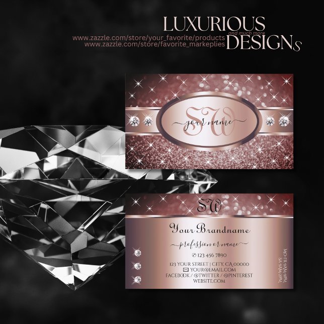 Tarjeta De Visita Rose Gold Burgundy Glitter Sparkle Jewels Monogram (Subido por el creador)