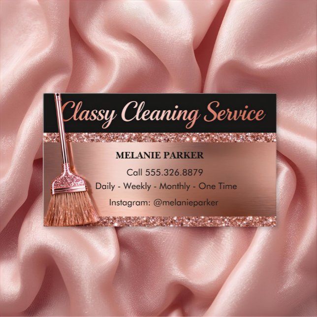 Tarjeta De Visita Rose Gold Classy Cleaning Services (Subido por el creador)