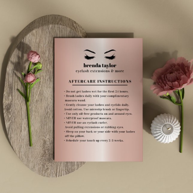 Tarjeta De Visita Rose Gold Eyelash  Browbar Aftercare Instructions (Subido por el creador)