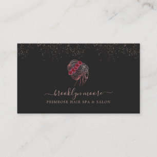 Tarjeta De Visita Rose Gold Floral Logo Peluquería   Elegante