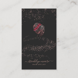 Tarjeta De Visita Rose Gold Floral Logo Peluquería Elegante