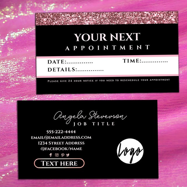 Tarjeta De Visita Rose Gold Glitter Beauty Salon appointment card (Rose Gold Glitter Beauty Salon appointment card #zazzlemade #yournextappointment #luxuryappointment)