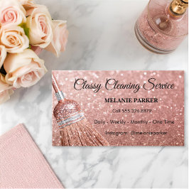 Tarjeta De Visita Rose Gold Glitter Classy Cleaning Services