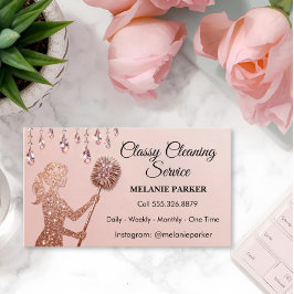 Tarjeta De Visita Rose Gold Glitter Classy Cleaning Services
