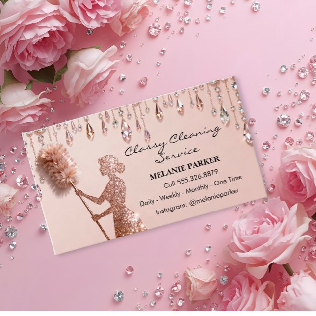Tarjeta De Visita Rose Gold Glitter Classy Cleaning Services (Subido por el creador)