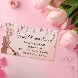 Tarjeta De Visita Rose Gold Glitter Classy Cleaning Services