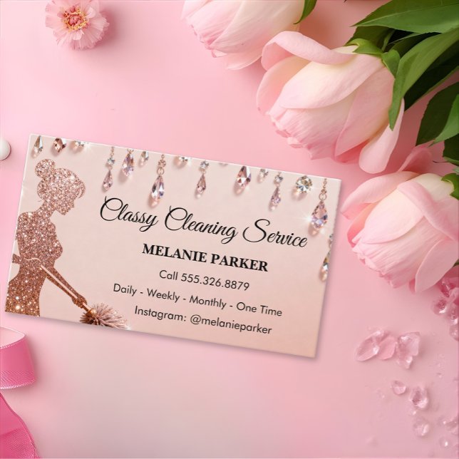 Tarjeta De Visita Rose Gold Glitter Classy Cleaning Services (Subido por el creador)
