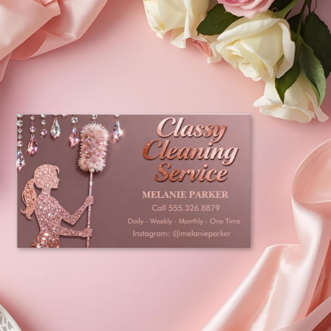 Tarjeta De Visita Rose Gold Glitter Classy Cleaning Services (Subido por el creador)
