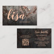 Rose Gold Gray Ink Marble Scan QR Code Business Ca