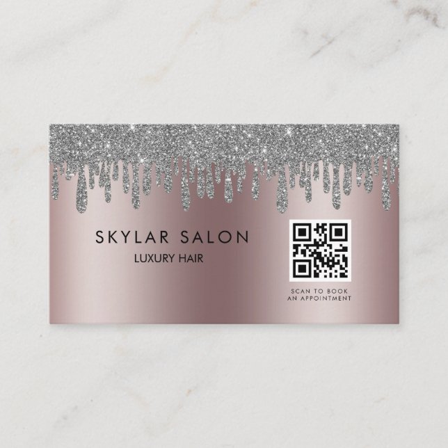 Tarjeta De Visita  Rose Gold Hair Salon Stylist QR code  (Anverso)