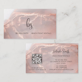 Tarjeta De Visita Rose Gold Ink Marble Black Initials