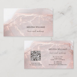 Tarjeta De Visita Rose Gold Ink Marble | QR Code