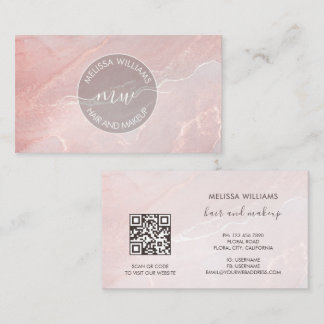 Tarjeta De Visita Rose Gold Ink Marble | QR Code