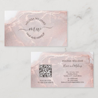 Tarjeta De Visita Rose Gold Ink Marble | QR Code