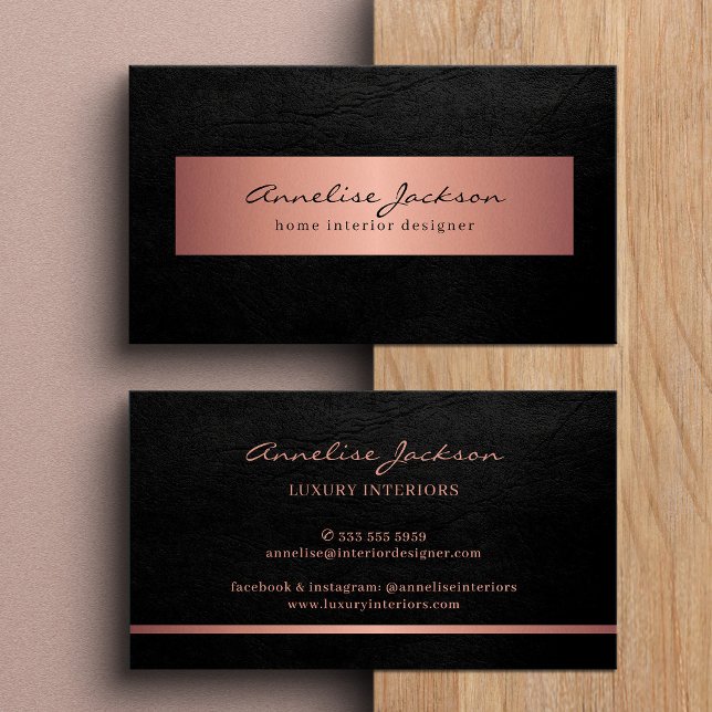 Tarjeta De Visita Rose gold pink black elegant professional (Subido por el creador)