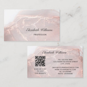 Tarjeta De Visita Rose Gold Tinta Mármol Código QR