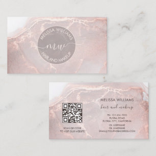 Tarjeta De Visita Rose Gold  Tinta Mármol   Código QR