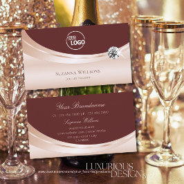 Tarjeta De Visita Rosegold Wine Red de lujo con logotipo y diamante
