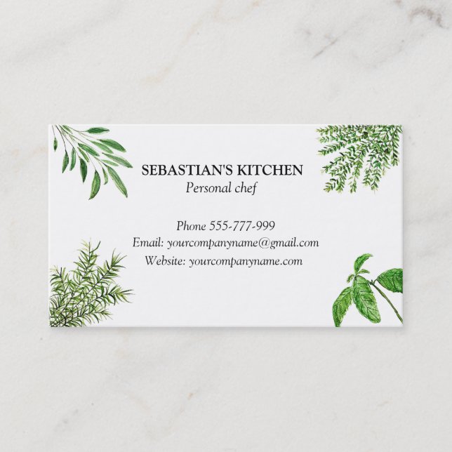 Tarjeta De Visita Rosemary Thyme Sage Herbs Cultivo Chef Business (Anverso)