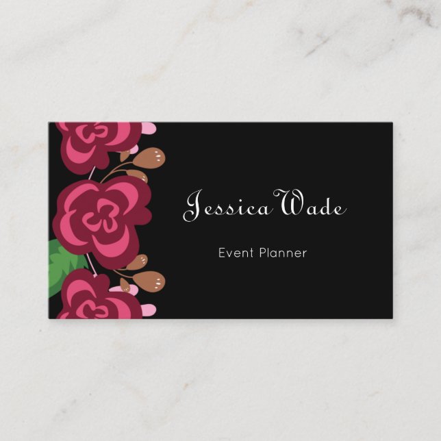 Tarjeta De Visita Roses rojas florales personalizadas modernas y neg (Anverso)