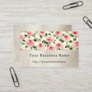 Tarjeta De Visita Roses rosados bonito Crema floral Faux Leather