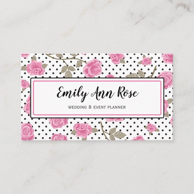 Tarjeta De Visita Roses rosados Girly Script Girly Floral Moderno (Anverso)