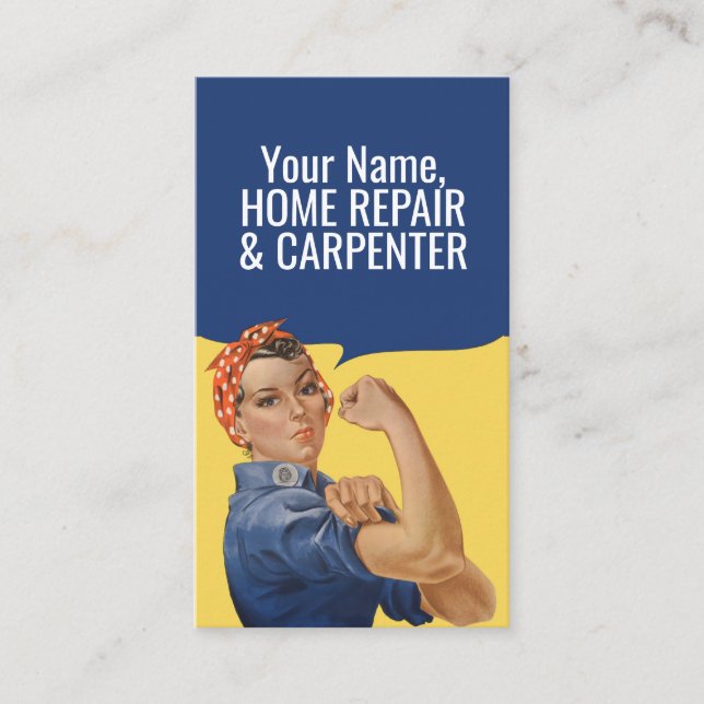Tarjeta De Visita Rosie The Riveter Femenino Carpintero De Reparació (Anverso)