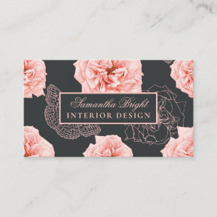 Tarjeta de visita Rosy Modern Floral Butterfly