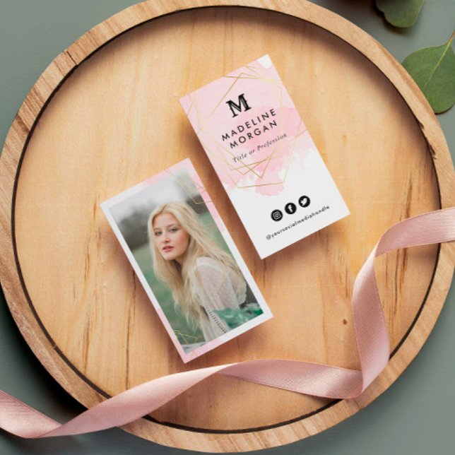 Tarjeta De Visita Rosy Watercolor Social Media con foto (Subido por el creador)