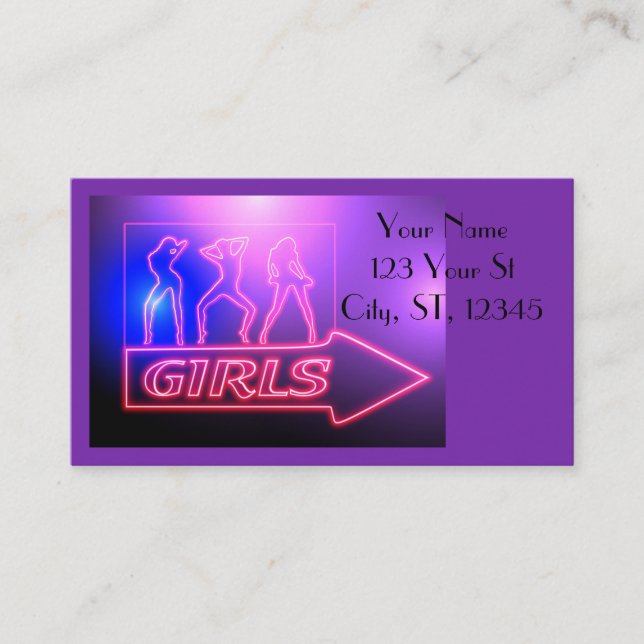 Tarjeta De Visita Rótulo de Chicas rosados neón Thunder_Cove  (Anverso)