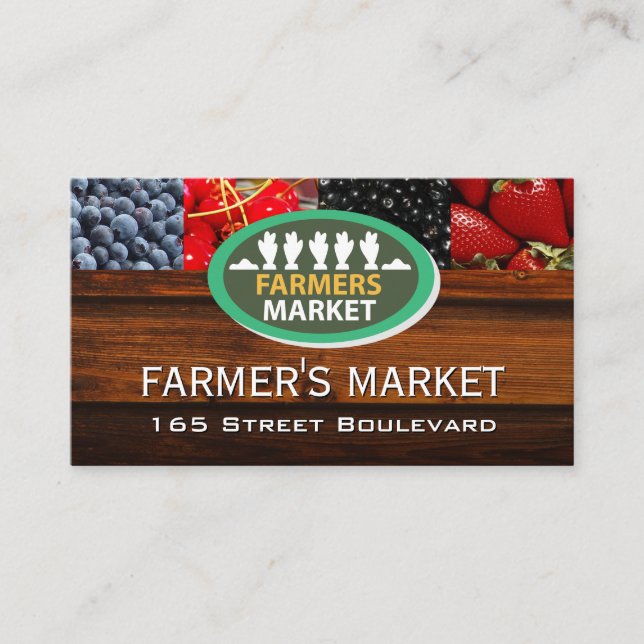 Tarjeta De Visita Rótulo de mercado de Berries/Agricultores mixtos (Anverso)