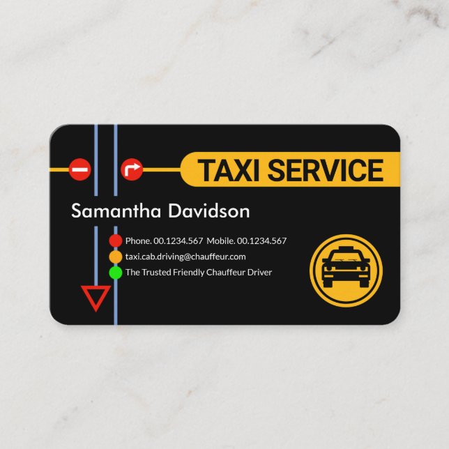 Tarjeta De Visita Rótulos de tráfico en taxi amarillo (Anverso)
