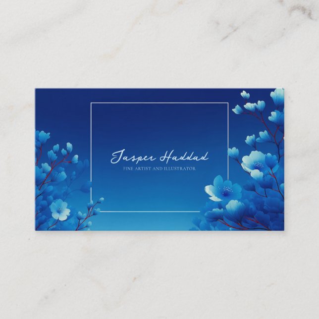 Tarjeta De Visita Royal Blue Floral Modern Geometric Elegant (Anverso)