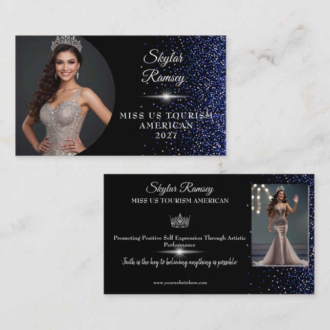 Tarjeta De Visita Royal Blue Glitz Pageant Business Card (Anverso / Reverso)