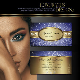 Tarjeta De Visita Royal Blue Purpurina Stars Diamonds Shimmery Gold