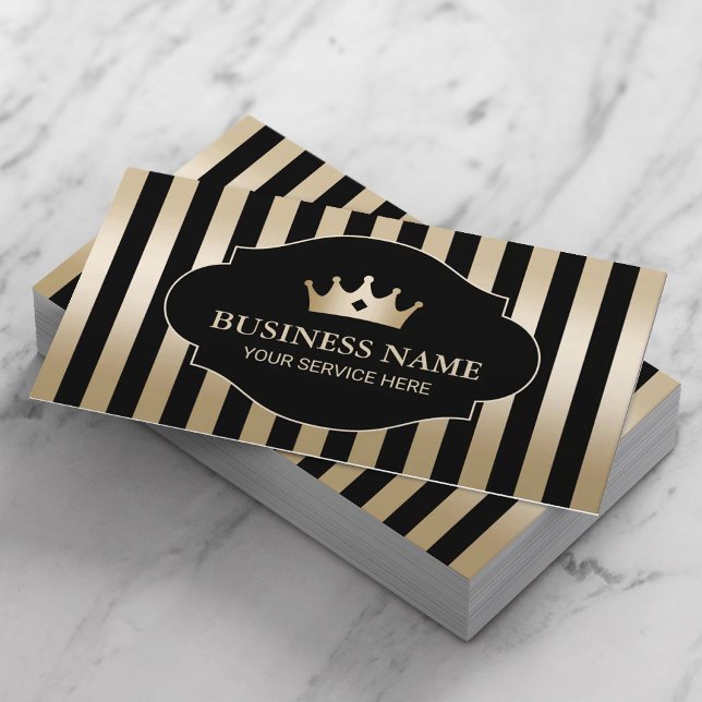 Tarjeta De Visita Royal Crown Moderno Gold Stripes Lujo Negro (Subido por el creador)