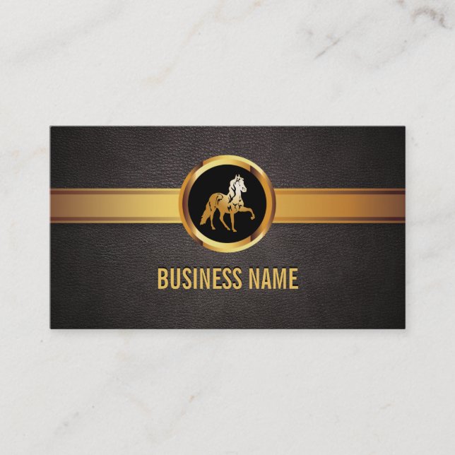 Tarjeta De Visita Royal Gold Horse Dark Leather Business Card (Anverso)
