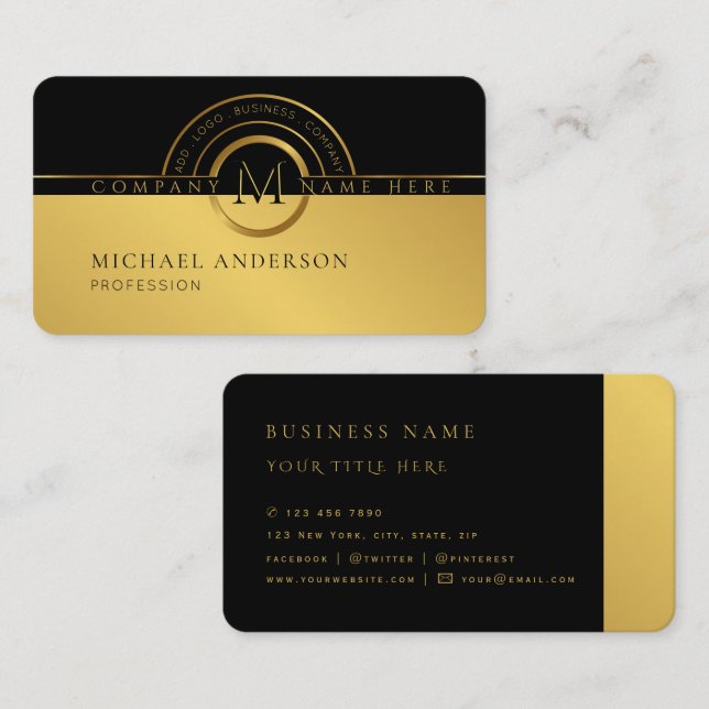 Tarjeta De Visita Royal Luxury Gold Round Abstract Professional (Anverso / Reverso)