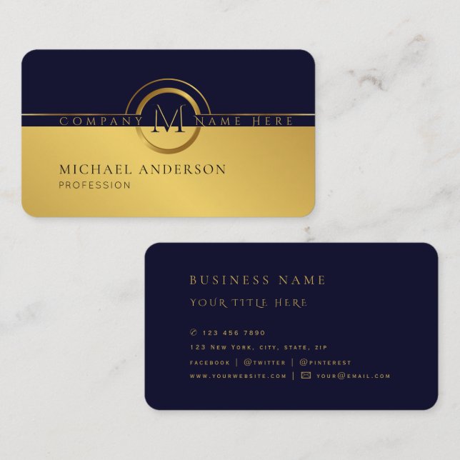 Tarjeta De Visita Royal Luxury Golden Round Abstract Professional (Anverso / Reverso)