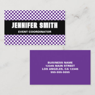 Tarjeta De Visita Royal Purple and White Check Negrita Minimalista